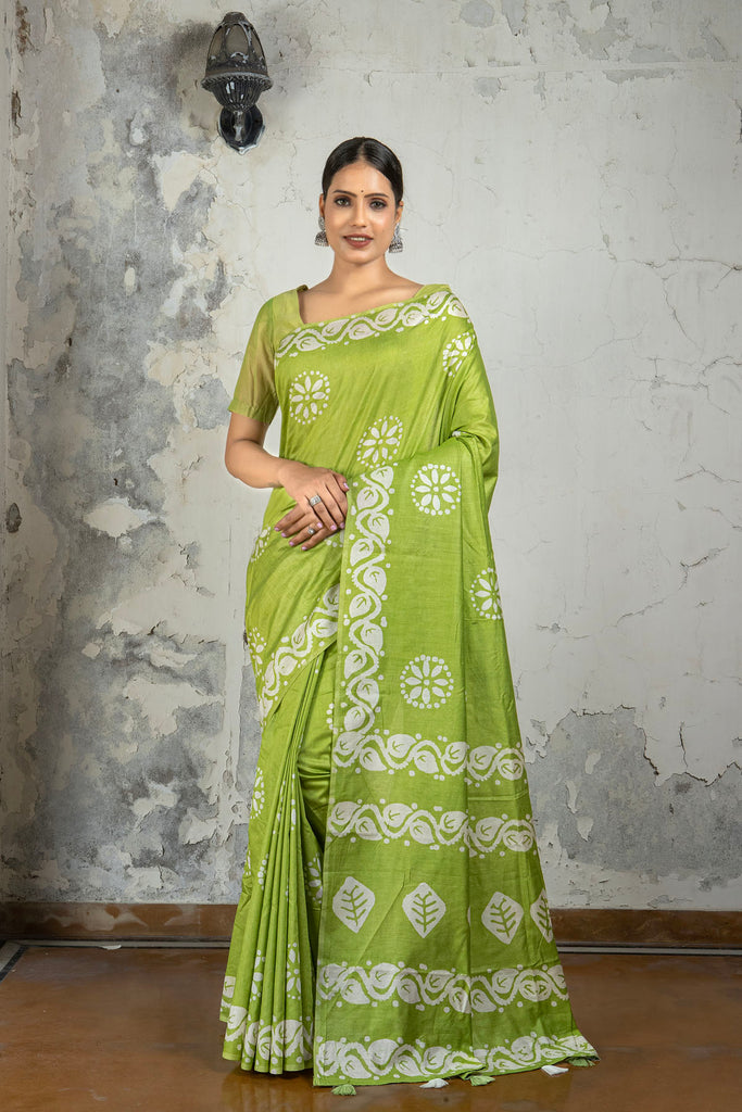 AALIA : Green Cotton Saree Cotton Saree stylefables   