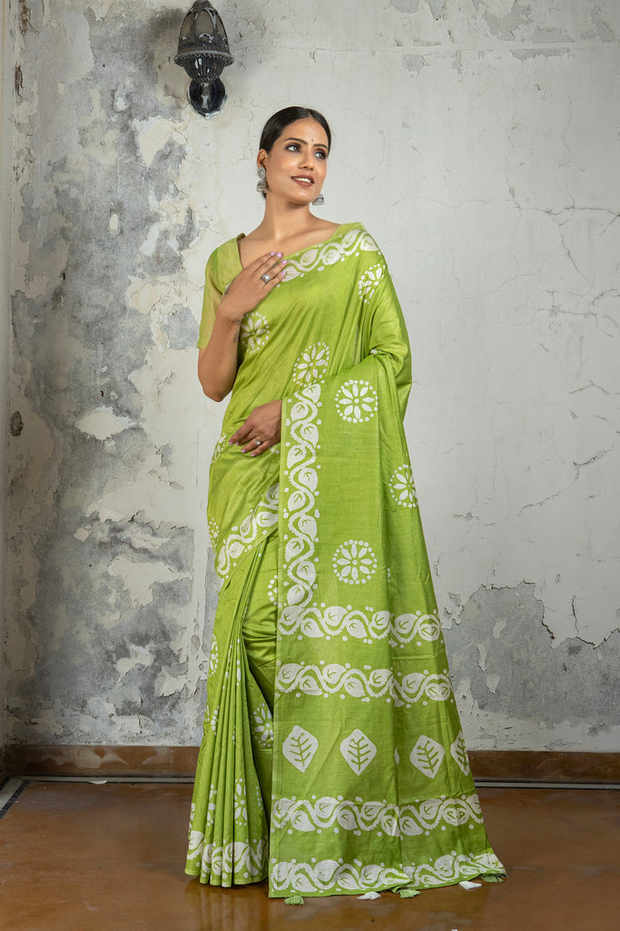 AALIA : Green Cotton Saree Cotton Saree stylefables   