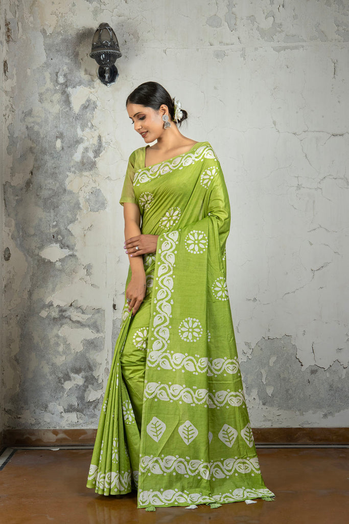 AALIA : Green Cotton Saree Cotton Saree stylefables   