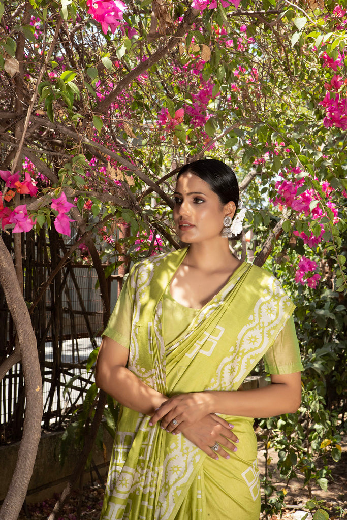 MANNAT : Green Cotton Saree Cotton Saree stylefables   