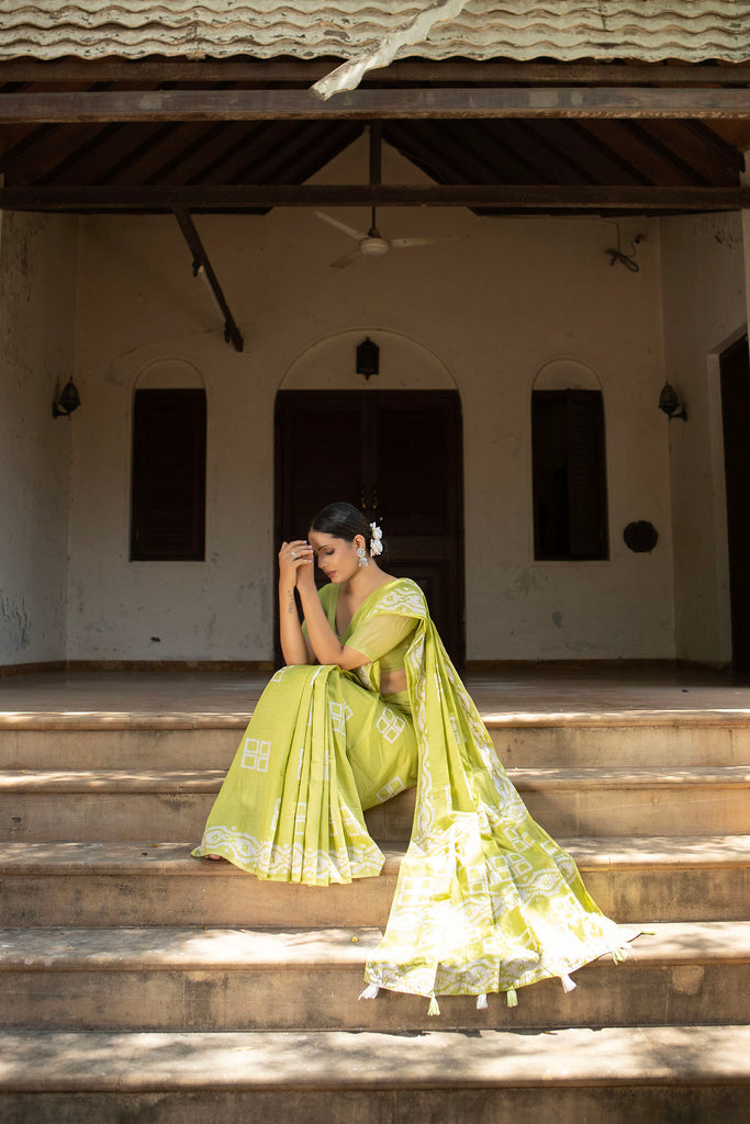 MANNAT : Green Cotton Saree Cotton Saree stylefables   