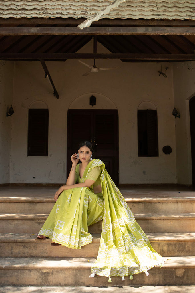 MANNAT : Green Cotton Saree Cotton Saree stylefables   