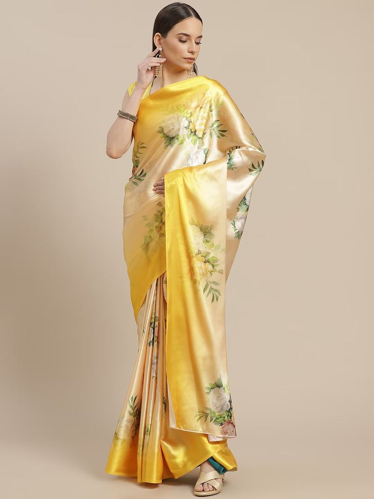 OMBRE LOVE- YELLOW Satin Saree stylefables   