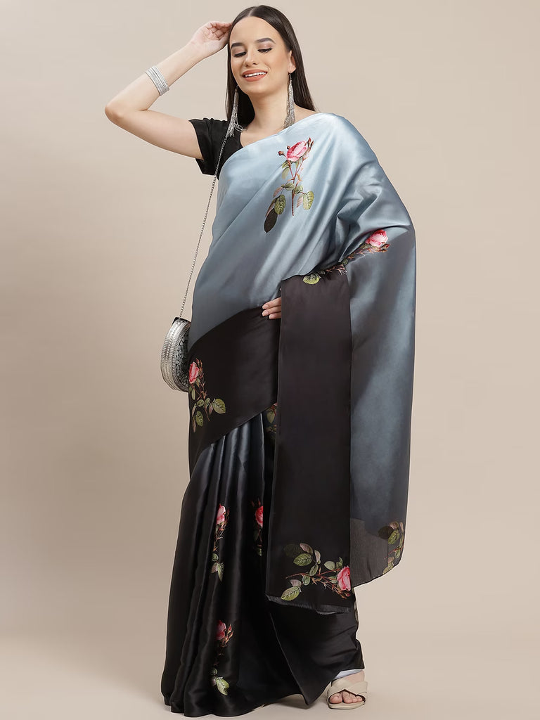 OMBRE LOVE- BLACK Satin Saree stylefables   