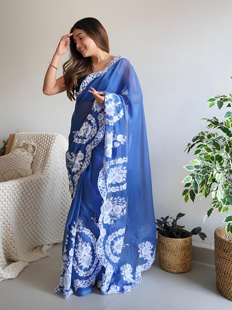 ELAN- BLUE Cotton Saree stylefables   