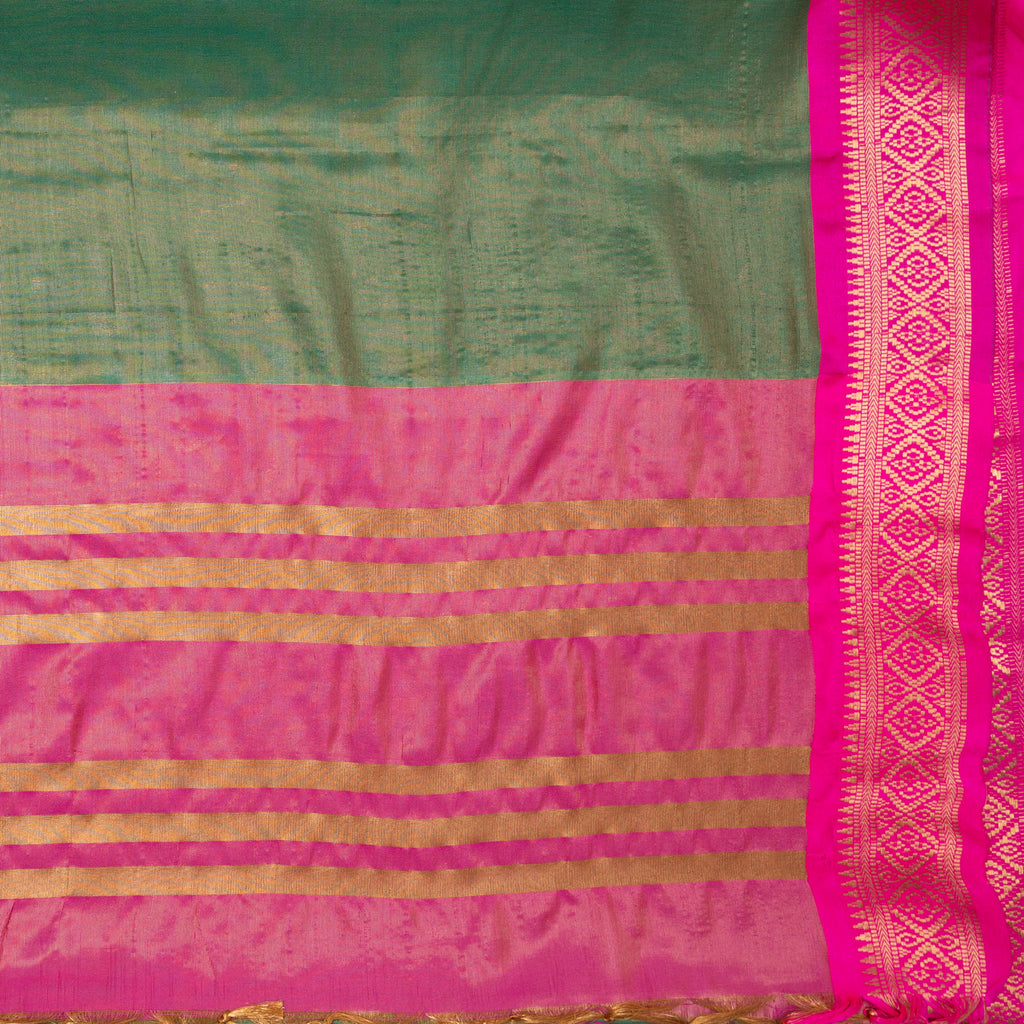 ROYAL RADIANCE- GREEN SILK WITH CONTRAST ZARI BORDER SAREE Cotton Saree stylefables   