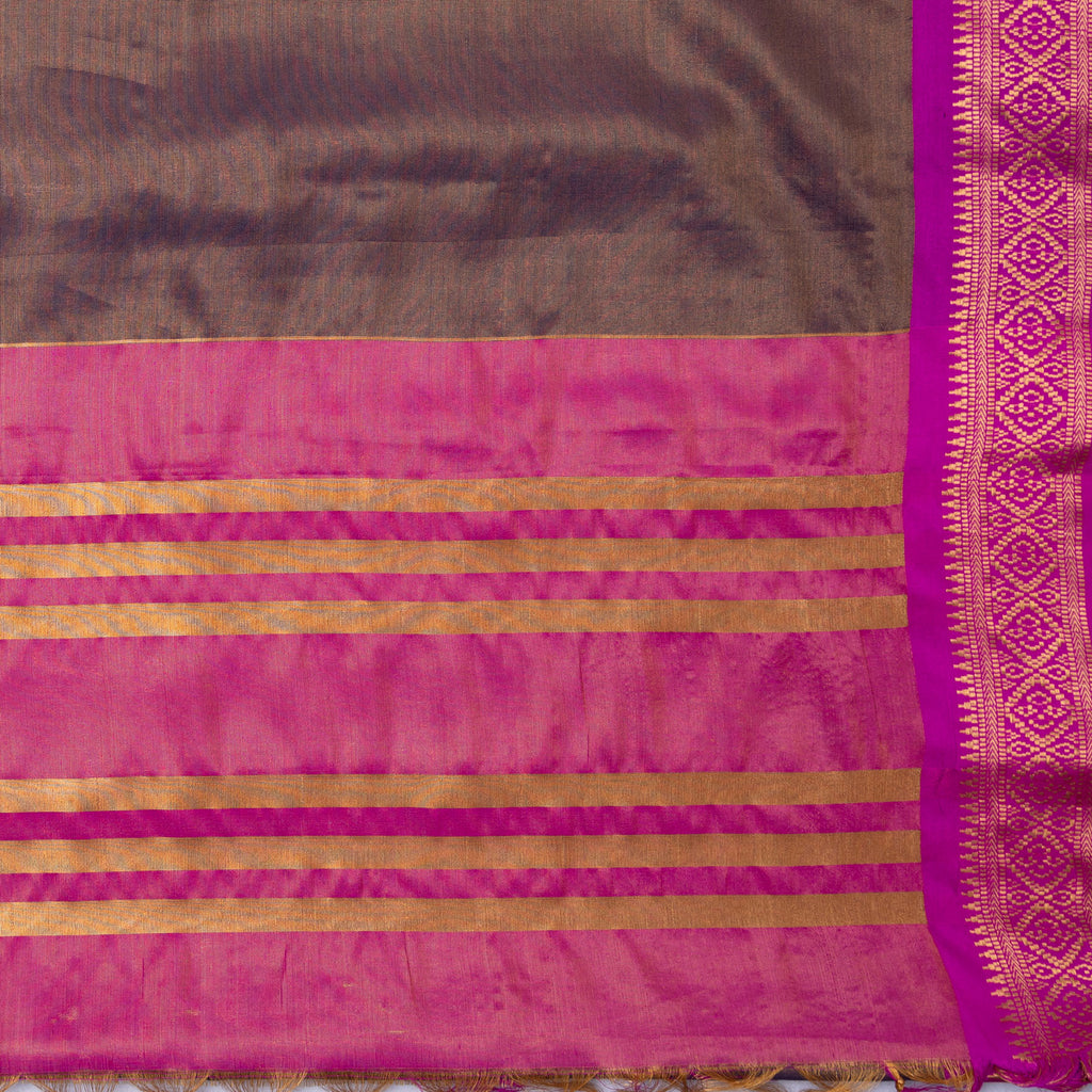 ROYAL RADIANCE- BROWN SILK WITH CONTRAST ZARI BORDER SAREE Cotton Saree stylefables   