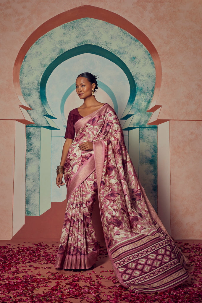 SILK SYMPHONY- PINK SILK WITH ZARI BORDER SAREE Cotton Saree stylefables   