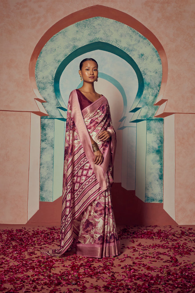 SILK SYMPHONY- PINK SILK WITH ZARI BORDER SAREE Cotton Saree stylefables   