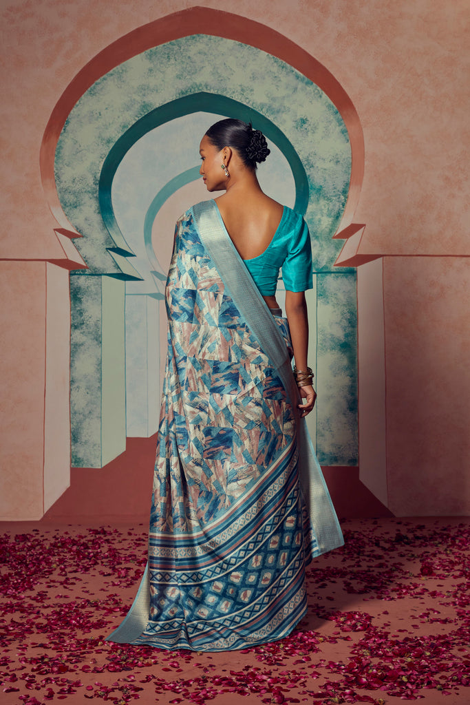 SILK SYMPHONY- BLUE SILK WITH ZARI BORDER SAREE Cotton Saree stylefables   