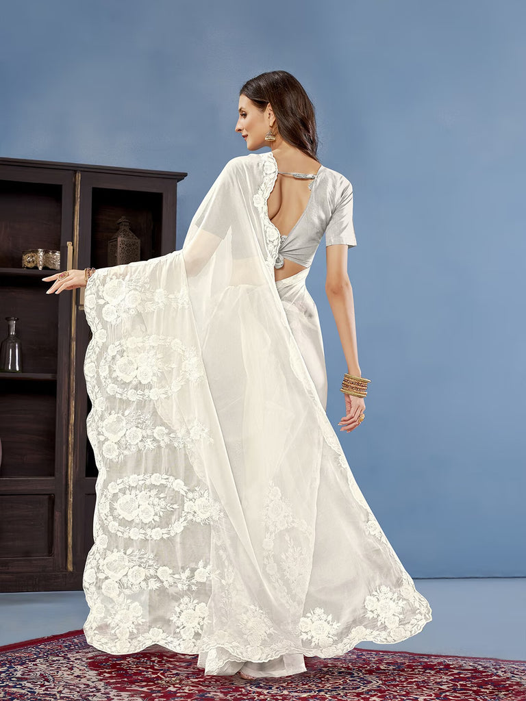 ELAN- WHITE Cotton Saree stylefables   