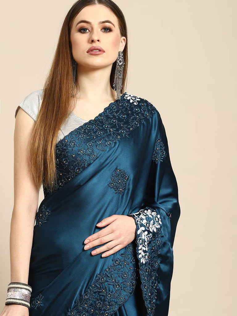 SAPHIRE Satin Saree stylefables   