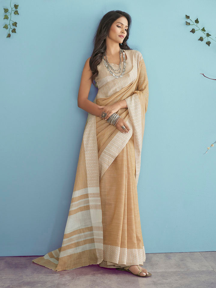 KAPAS : Brown Linen Saree Linen Saree stylefables   