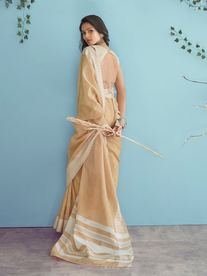 KAPAS : Brown Linen Saree Linen Saree stylefables   