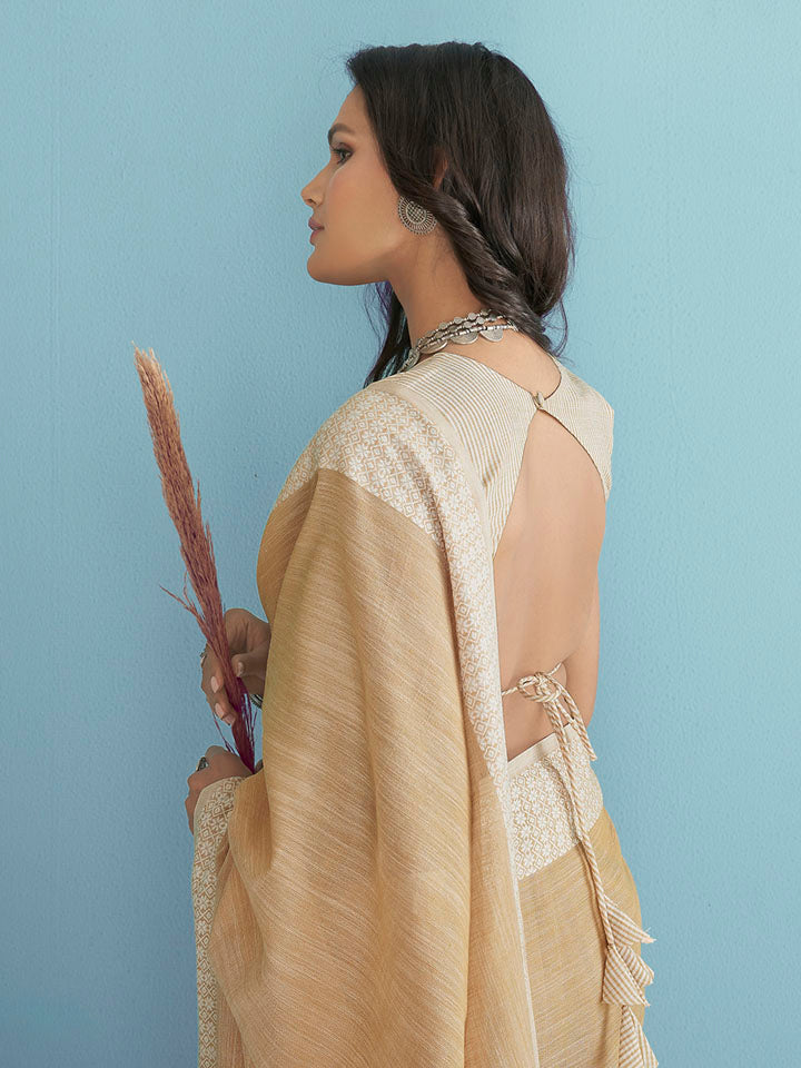 KAPAS : Brown Linen Saree Linen Saree stylefables   