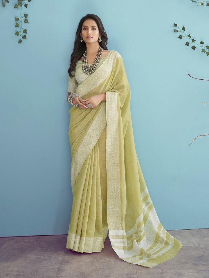 KAPAS : Lime Green Linen Saree Linen Saree stylefables   