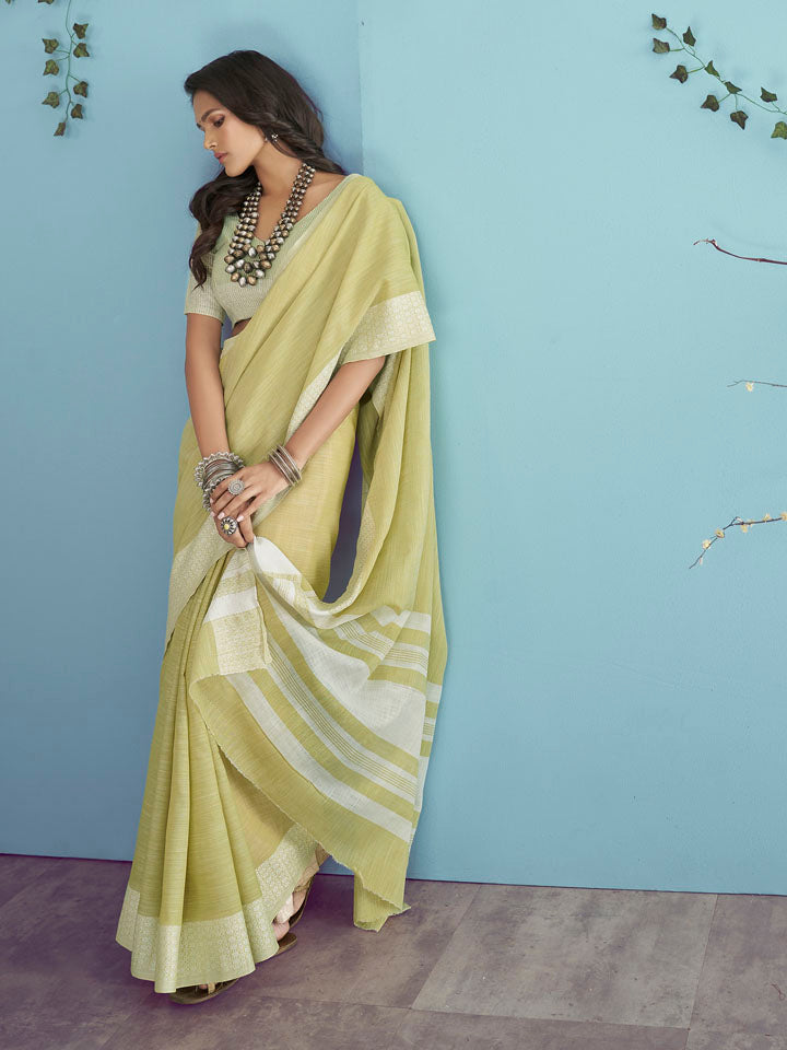 KAPAS : Lime Green Linen Saree Linen Saree stylefables   