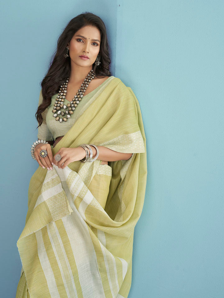 KAPAS : Lime Green Linen Saree Linen Saree stylefables   