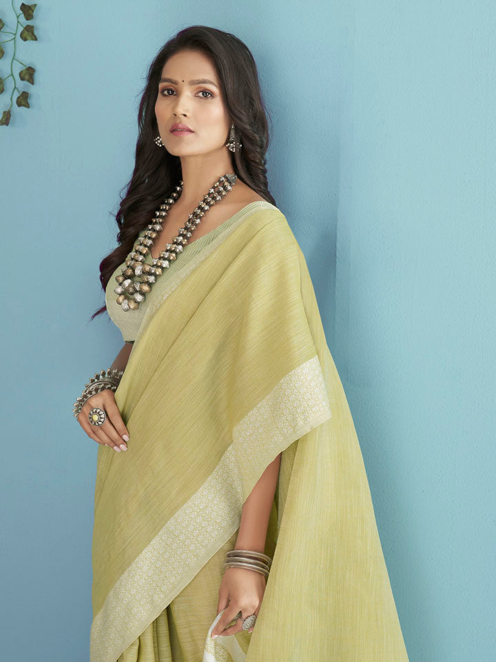 KAPAS : Lime Green Linen Saree Linen Saree stylefables   