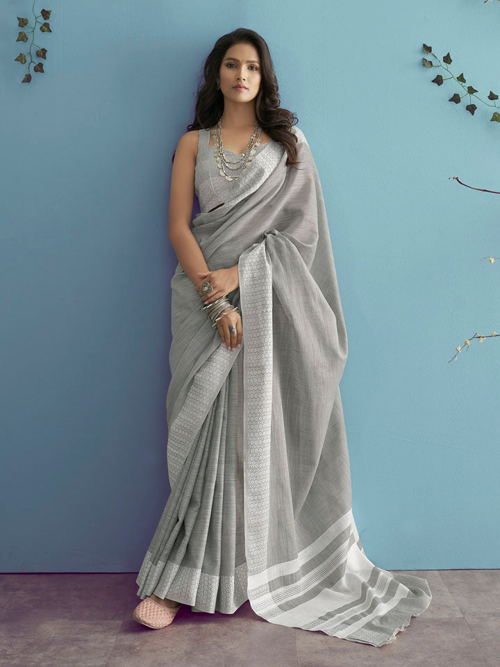 KAPAS : Grey Linen Saree Linen Saree stylefables   