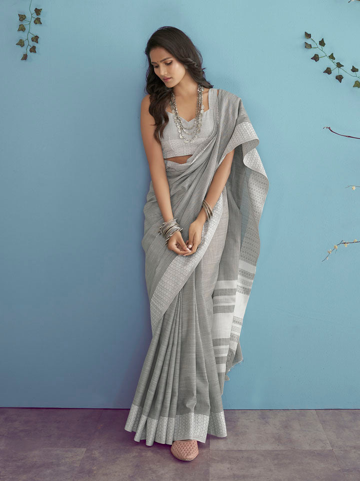 KAPAS : Grey Linen Saree Linen Saree stylefables   