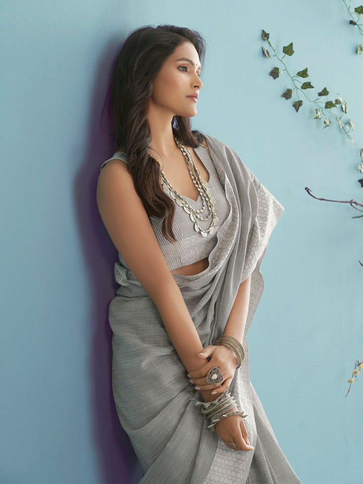 KAPAS : Grey Linen Saree Linen Saree stylefables   