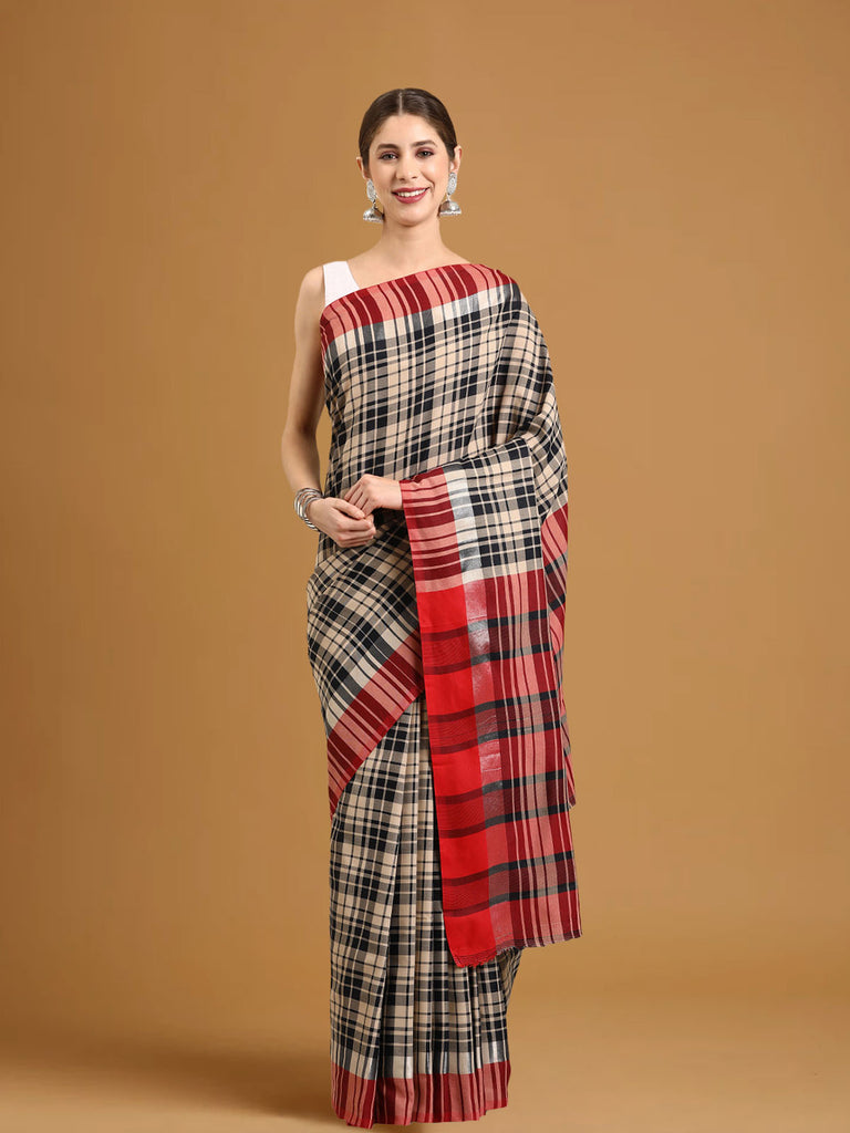 SUTA : Black Red Cotton Saree Cotton Saree stylefables   