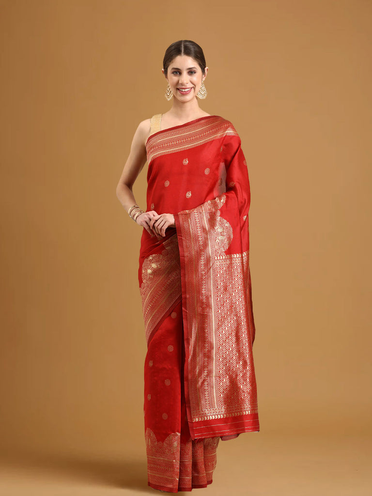 SARA : Red Banarasi Silk Saree Silk Saree stylefables   