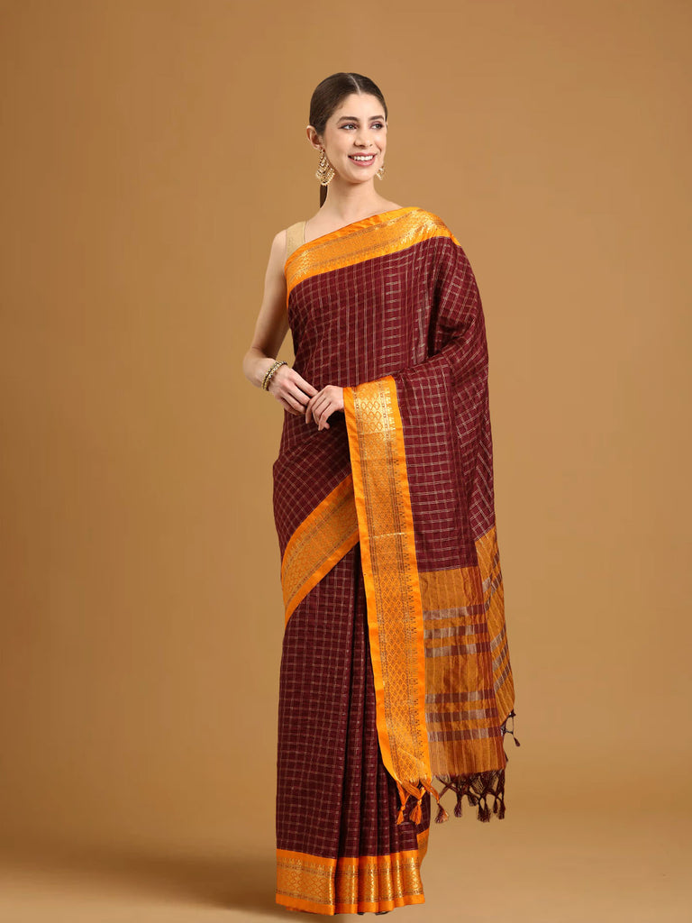 GERUA : Maroon Banarasi Silk Saree Silk Saree stylefables   