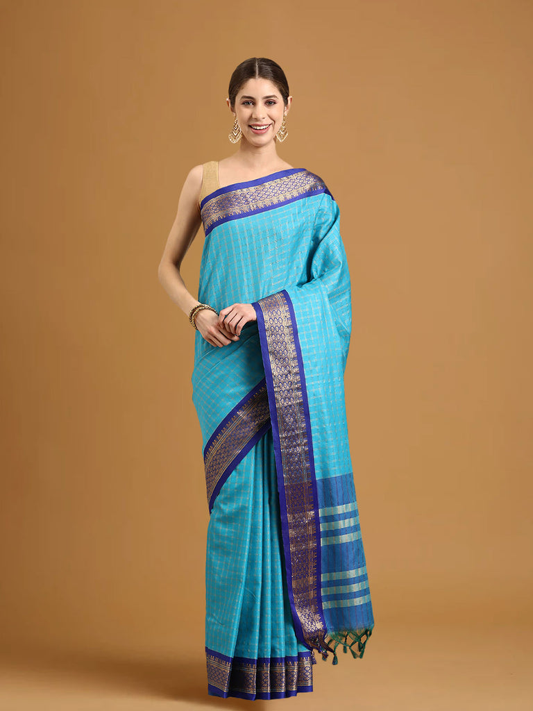 NEELA : Sky Banarasi Silk Saree Silk Saree stylefables   