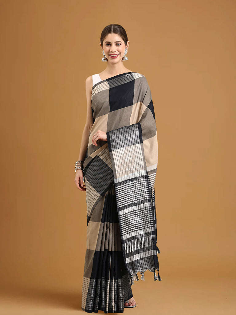 SUTA : Grey Black Cotton Saree Cotton Saree stylefables   