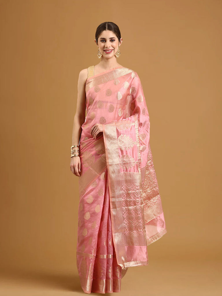 QALA : Pink Banarasi Silk Saree Silk Saree stylefables   