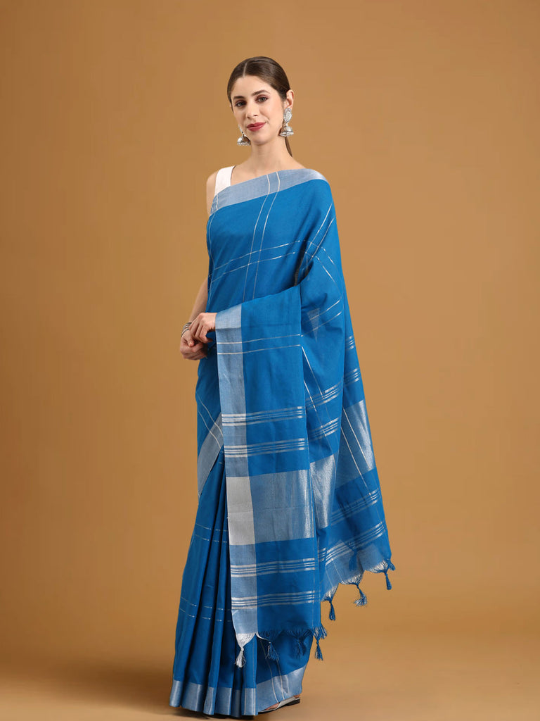 SUTA : Blue Cotton Saree Cotton Saree stylefables   