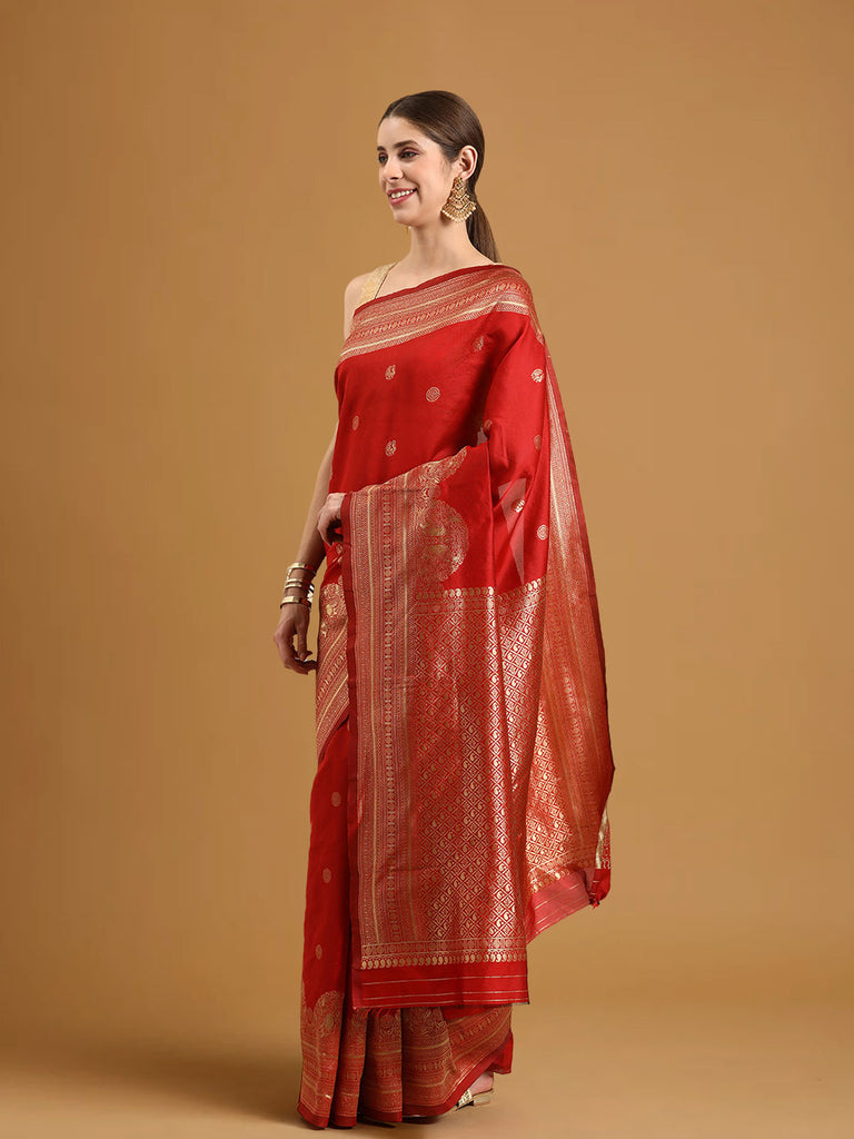 SARA : Red Banarasi Silk Saree Silk Saree stylefables   