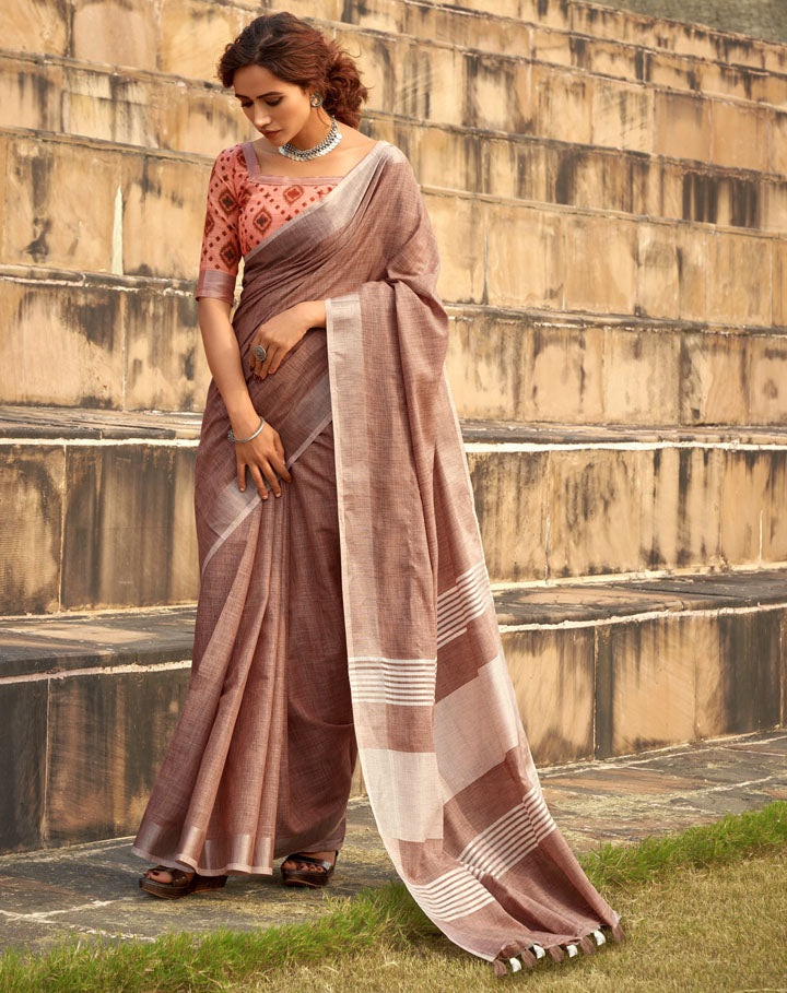 DUA : Coral Linen Saree Linen Saree stylefables   