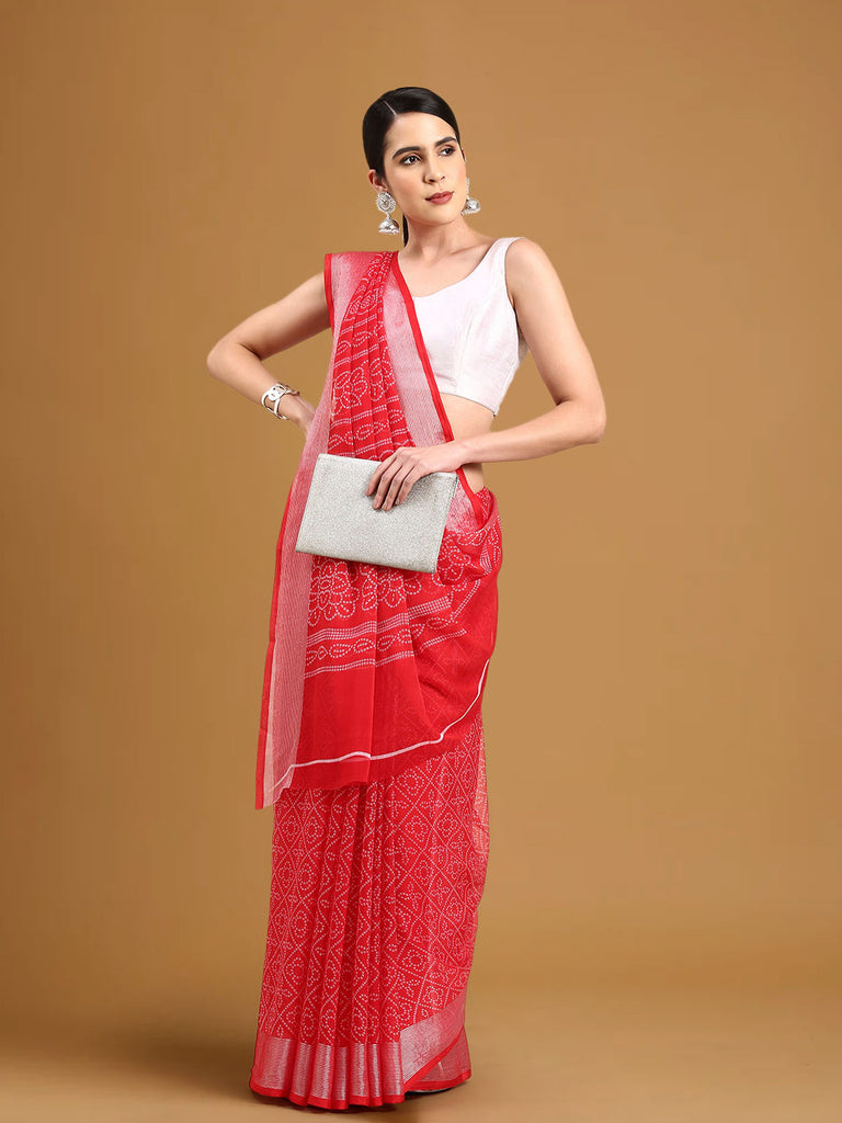 Red Chundari print Pure Organza Silk Saree – Banarasiya