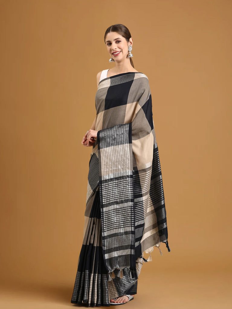 SUTA : Grey Black Cotton Saree Cotton Saree stylefables   