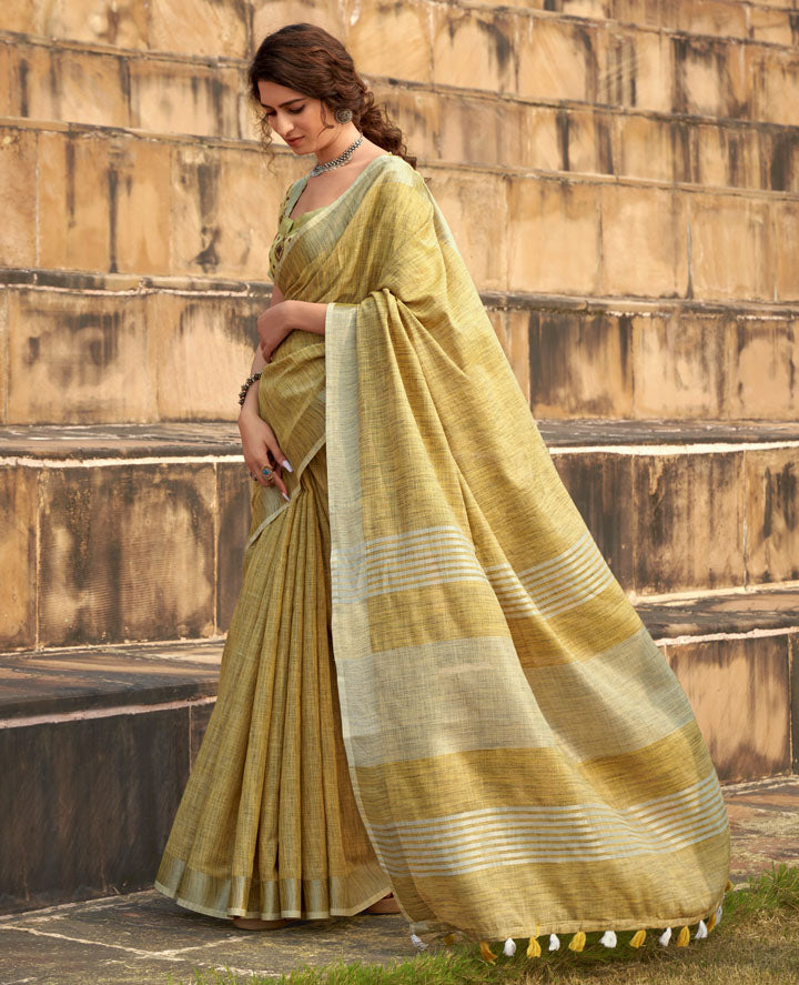 DUA : Yellow Linen Saree Linen Saree stylefables   