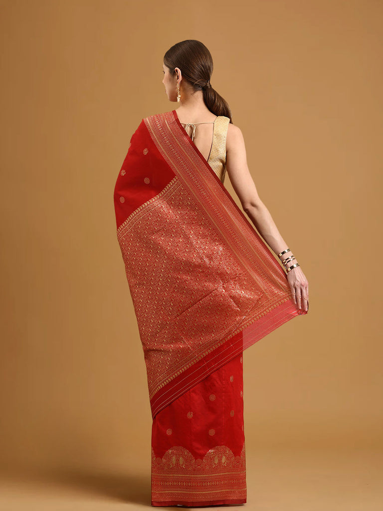 SARA : Red Banarasi Silk Saree Silk Saree stylefables   