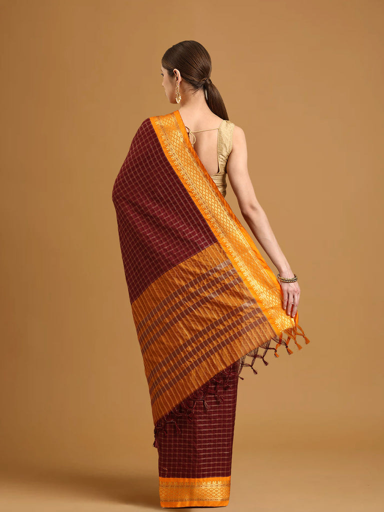 GERUA : Maroon Banarasi Silk Saree Silk Saree stylefables   