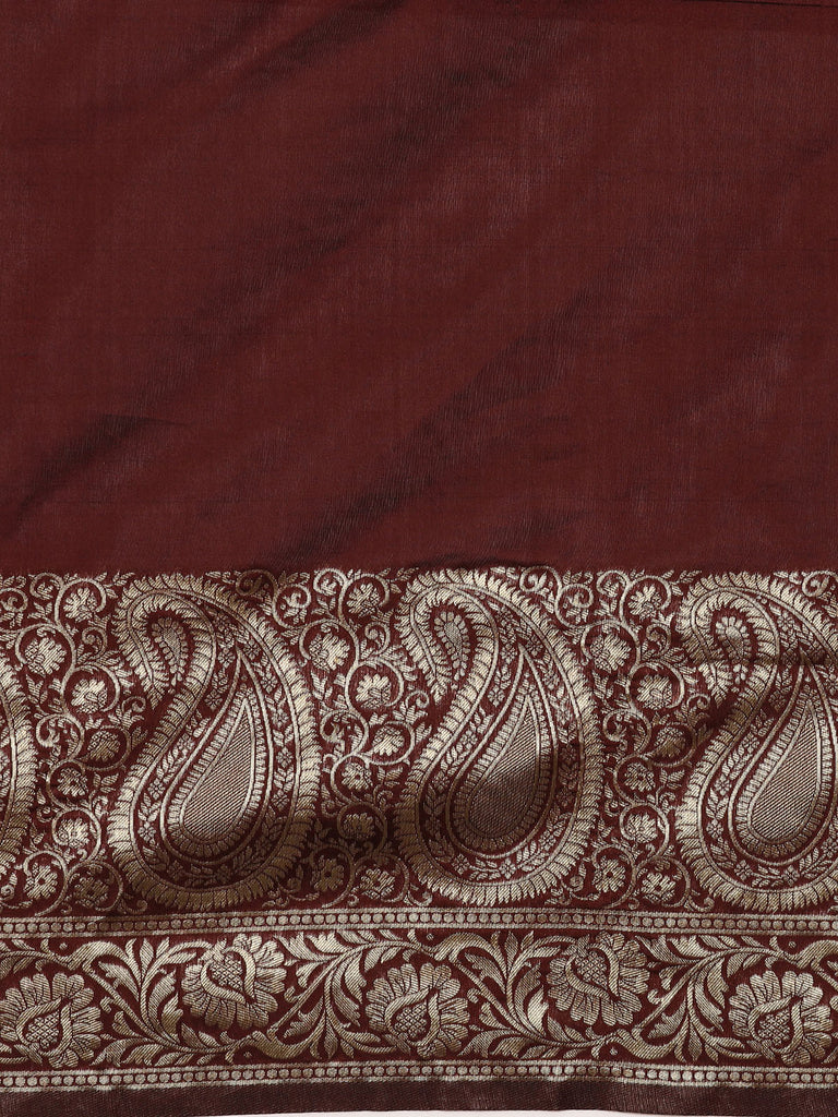 SARA : Wine Banarasi Silk Saree Silk Saree stylefables   