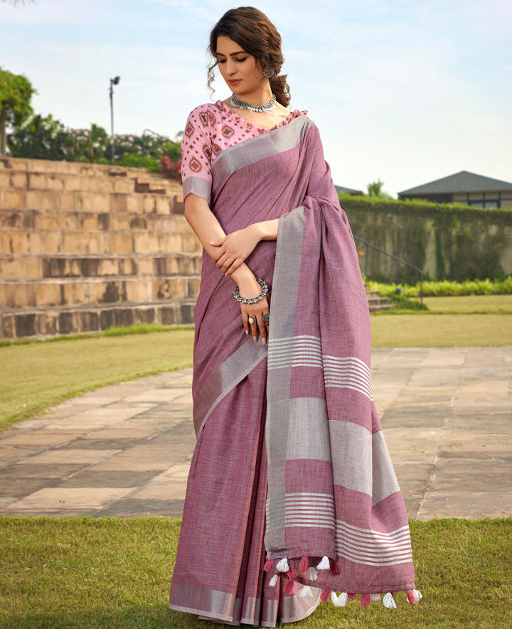 DUA : Pink Linen Saree Linen Saree stylefables   