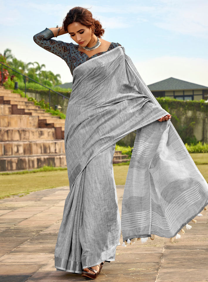 DUA : Grey Linen Saree Linen Saree stylefables   