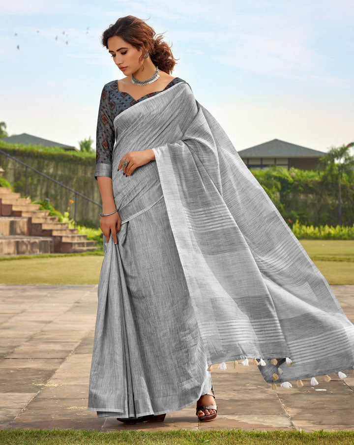 DUA : Grey Linen Saree Linen Saree stylefables   