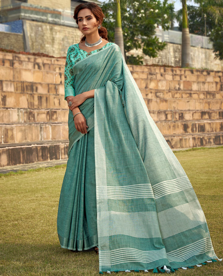 DUA : Green Linen Saree Linen Saree stylefables   