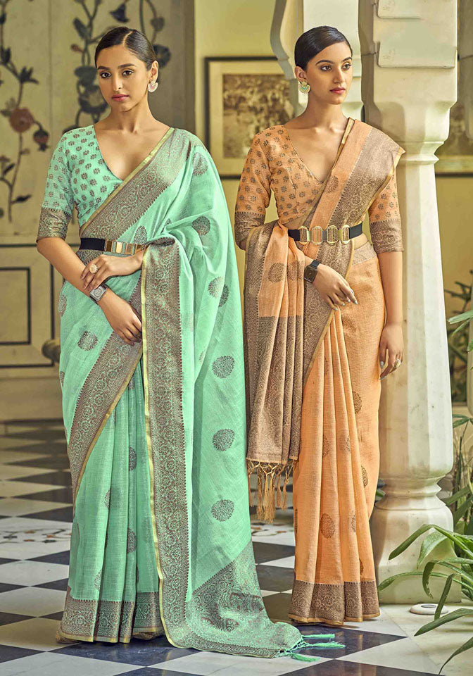 SAUMYA : Green Linen Saree Linen Saree stylefables   