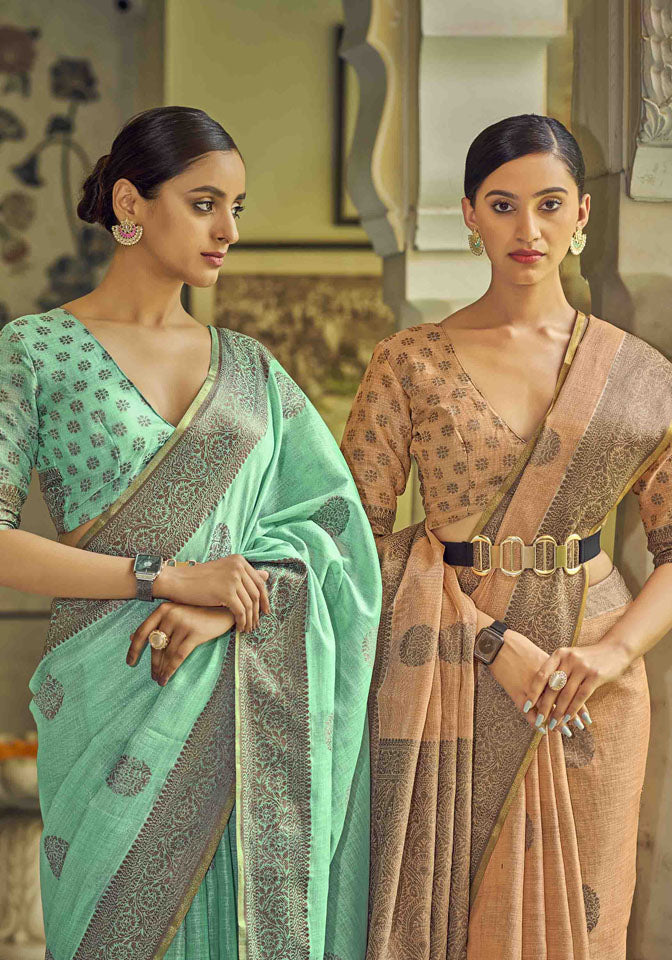 SAUMYA : Green Linen Saree Linen Saree stylefables   