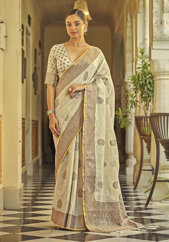 SAUMYA : Crean Linen Saree Linen Saree stylefables   